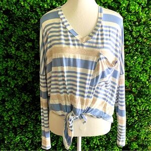 Long Sleeved, Striped Casual Women’s Top with Tie Front